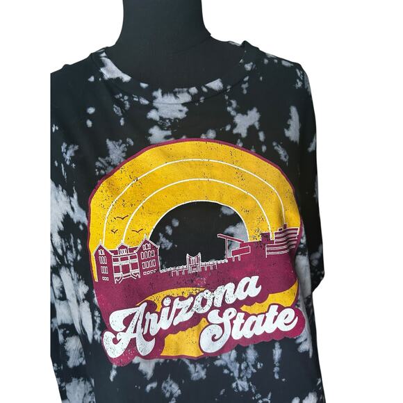 ASU Arizona State Throwback Upscape Apparel Long Sleeve Bleach Dye Graphic Tee - Picture 2 of 5